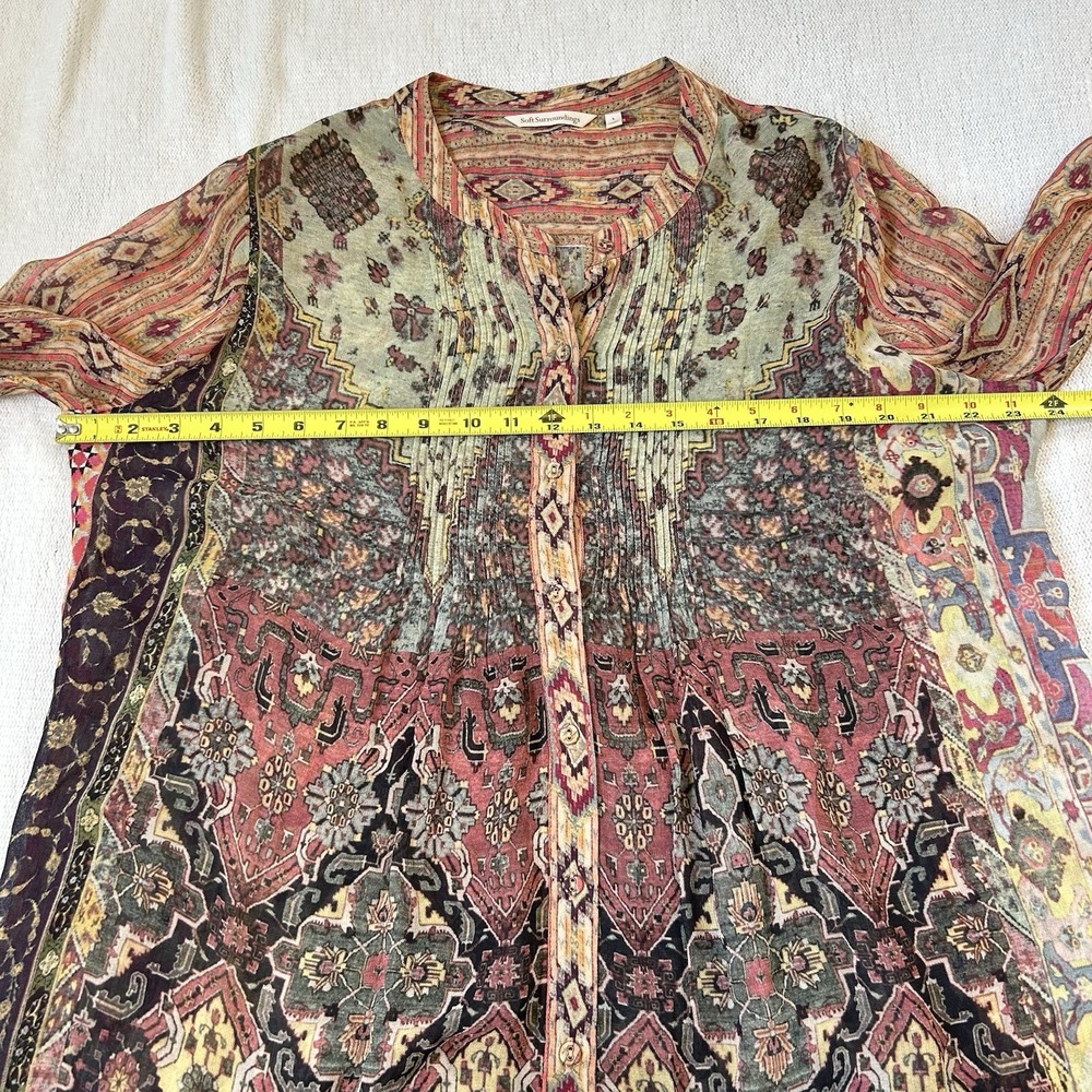 Soft Surroundings Makara Tunic Top Sz L  Bohemian Boho Sheer Artsy Colorful - Picture 7 of 10
